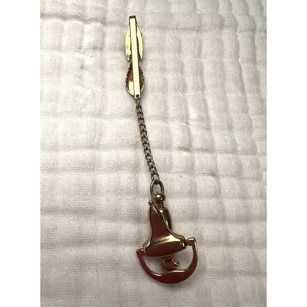 Vintage Hickok Door Knocker Tie Clip Chain Gold Tone Men's Mid Century USA